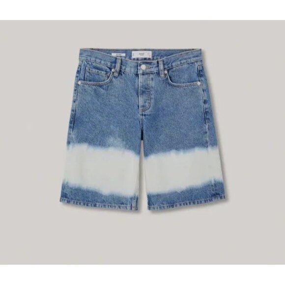 Mango MNG Women 36 High Waist Bermuda Jean Shorts Sz 4 Blue/White TIEDYE Bottoms - Picture 1 of 7